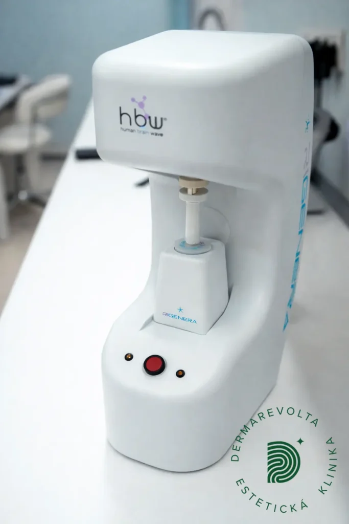 Príprava mikrograftov v certifikovanom prístroji počas procedúry Regenera Activa v Dermarevolte.