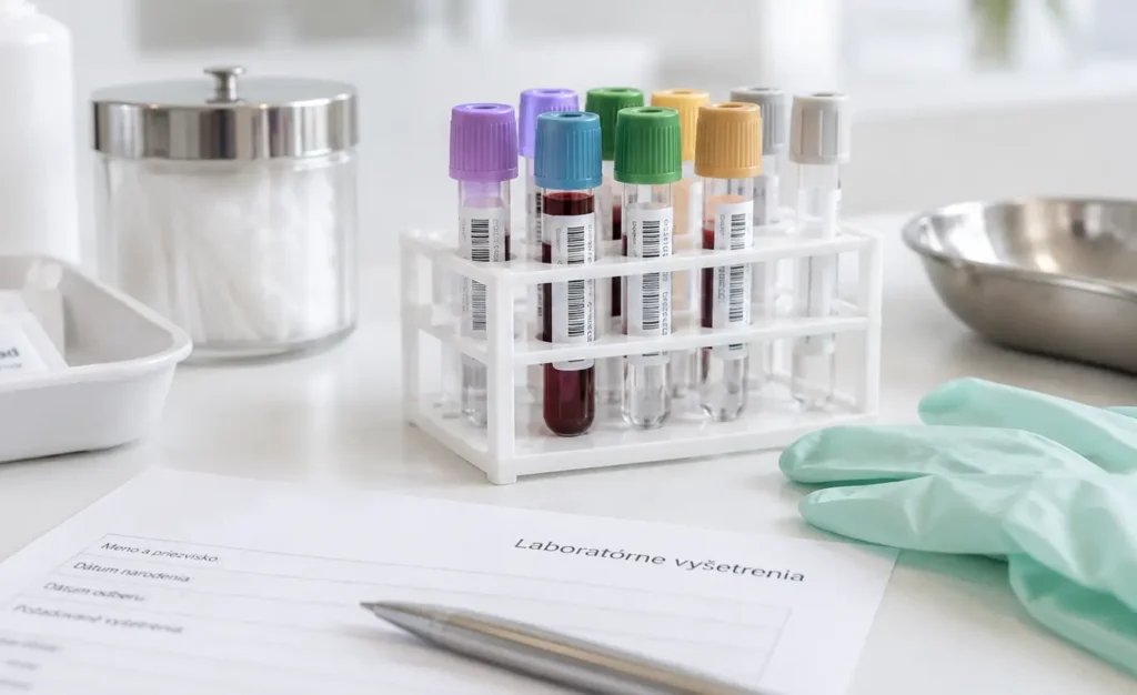 Skúmavky na laboratórne vyšetrenia na klinike Dermarevolta v Bratislave